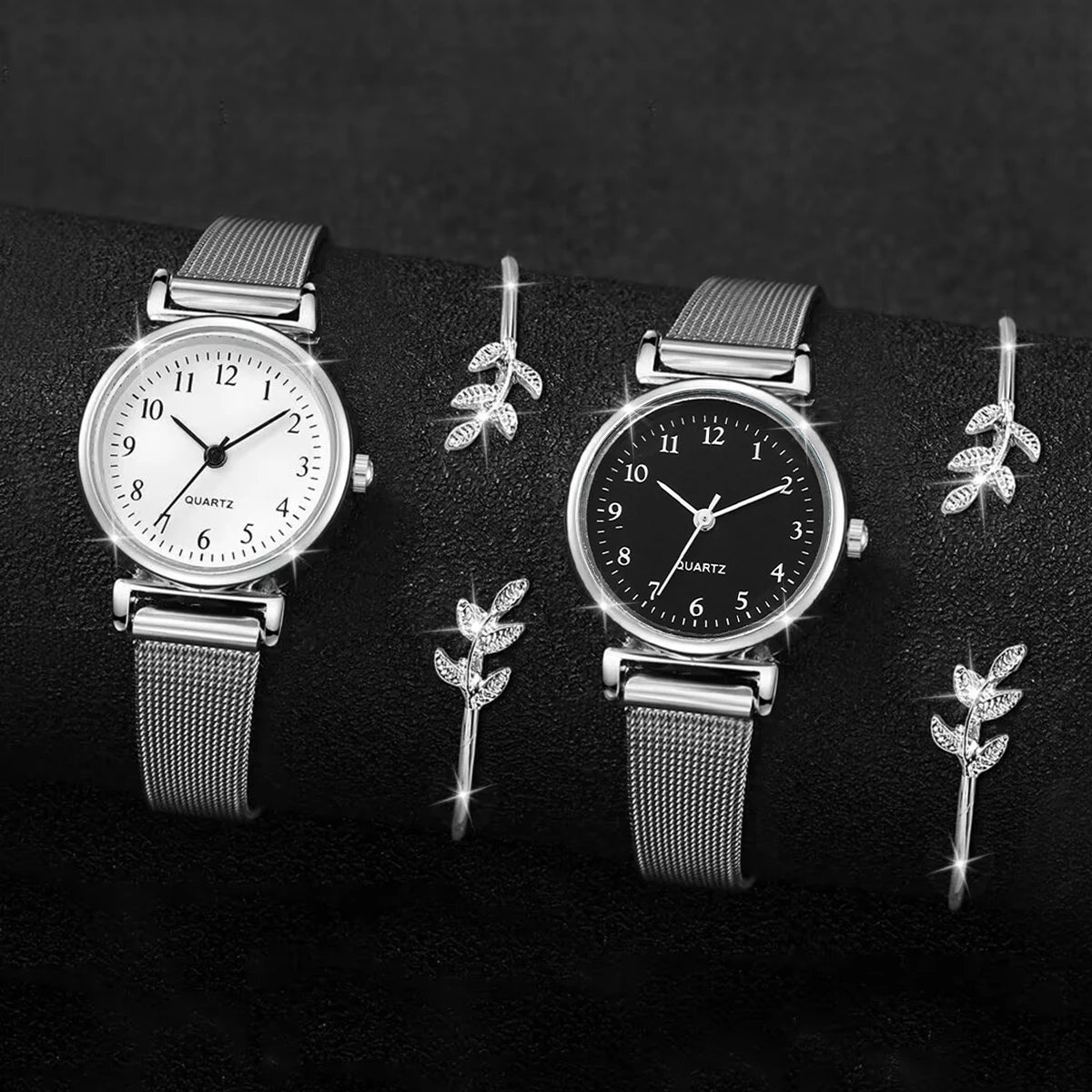 4 Pçs/set Relógios Femininos Moda Pequeno Relógio de Quartzo Casual Prata Banda Relógios de Pulso Pulseiras (Sem Caixa) Qme