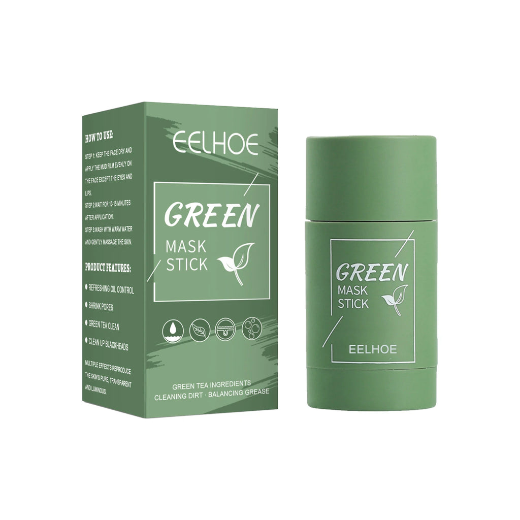 Green Tea Solid Mask Face Clean Mask Stick Shrink Pores Deep Cleans Acne Blackhead Remover Facial Cleansing Moisturizing Mask Qme 1Pcs