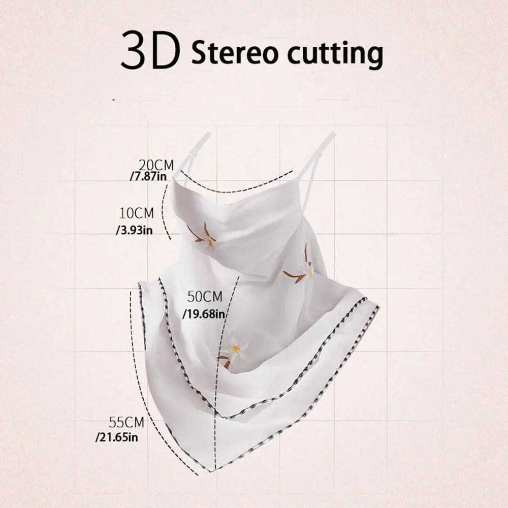 Neck Scarf Embroidered Scarf Sun UV Protection Unisex Hiking Fishing Ice Silk Mask Triangular Scarf Face Cover Sunscreen Veil Qme
