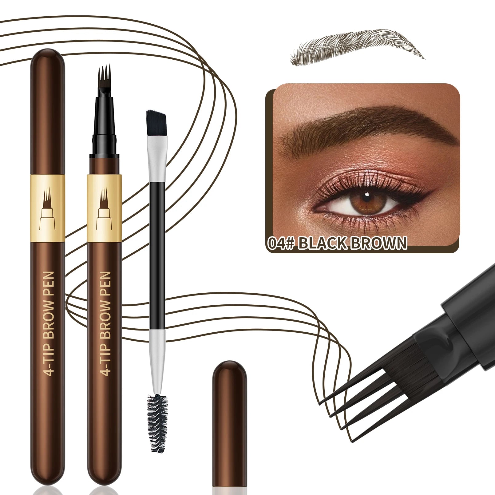 Four-pronged eyebrow pencil, four-end, long-lasting, non-smudged, water-resistant, anti-smudged eyebrow pencil Qme 9715-019-4