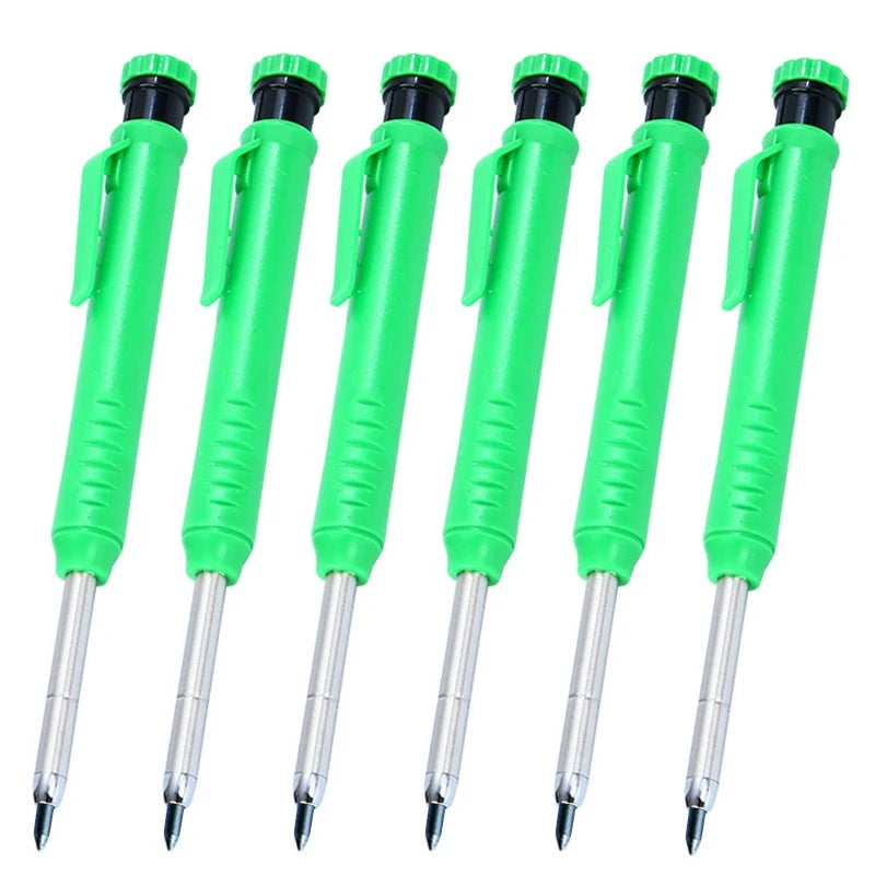 6Pcs Mechanical Pencils Drawing Woodworking Marking Pen,2.8mm Long Head Carpenter Pencil, Applicable Construction Works Qme 6pcs green
