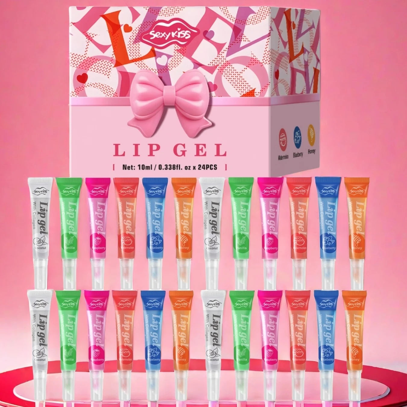 24PCS Luxury Gift Set Lip Balm Jelly Set Hydrating and Glossy for Dry Lips Valentine's Day Gifts Perfect Present for Qme Lip Balm Jelly Set