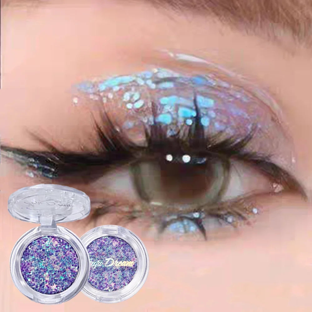 Monochrome Glitter Eyeshadow Mermaid Shimmer Compact Portable Qme