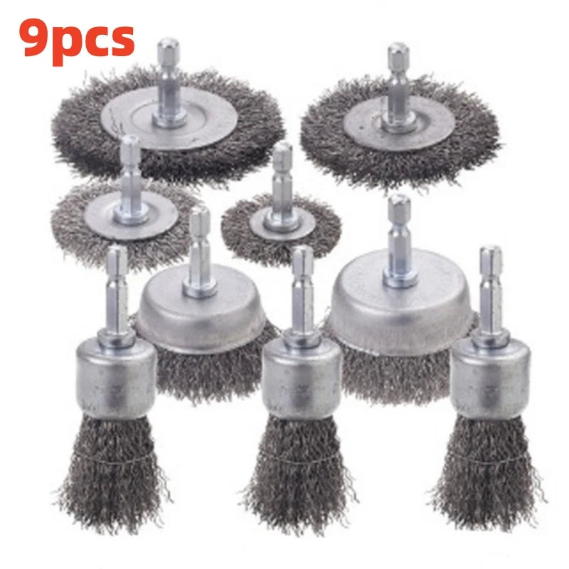 9pcs/3pcs Wire Brush Wheel Cup Brush Set Black Silk 6.35mm Hexagonal Rod Brush for Grinder Abrasive Tool Rust Removal Polishing Qme 9pcs