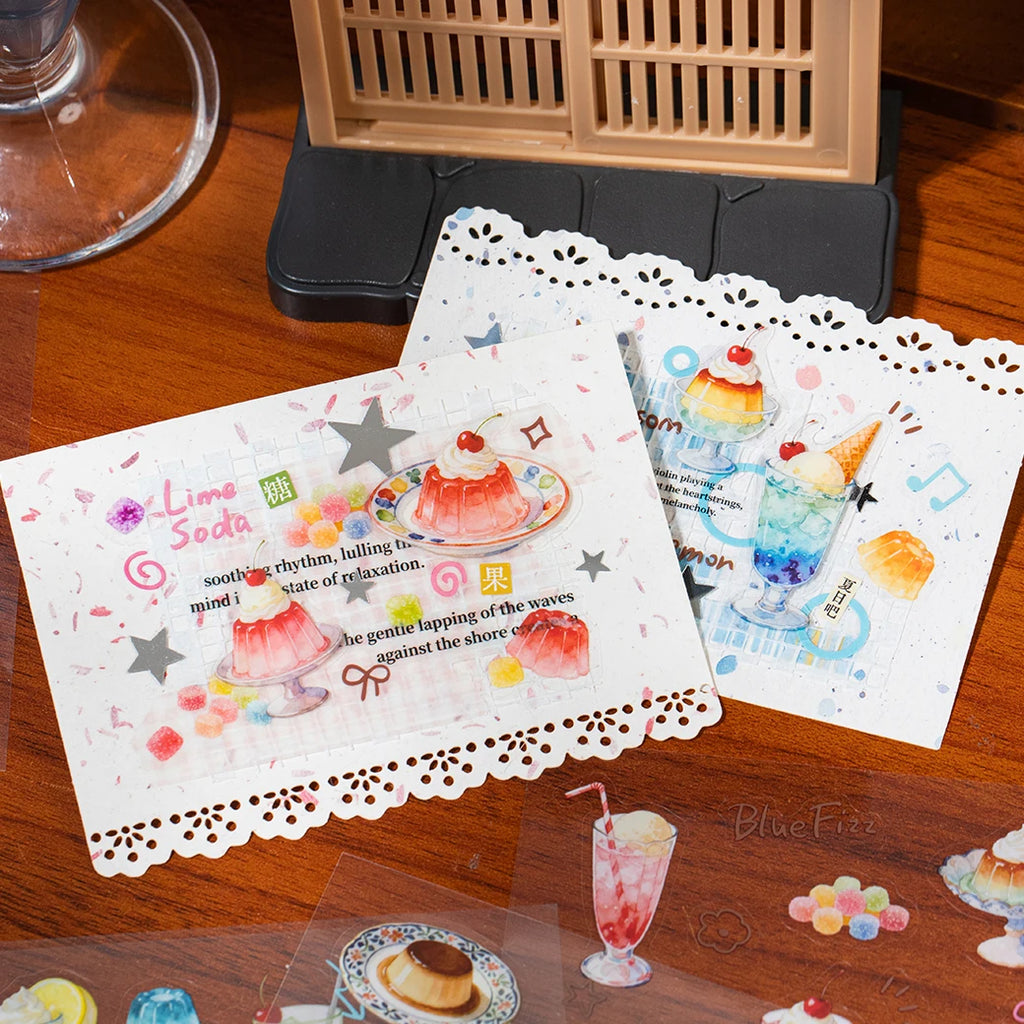 Dessert & Food Themed Sticker Book, Aesthetic Multi-Material DIY Supplies for Junk Journal Decor and Gift Wrapping Qme