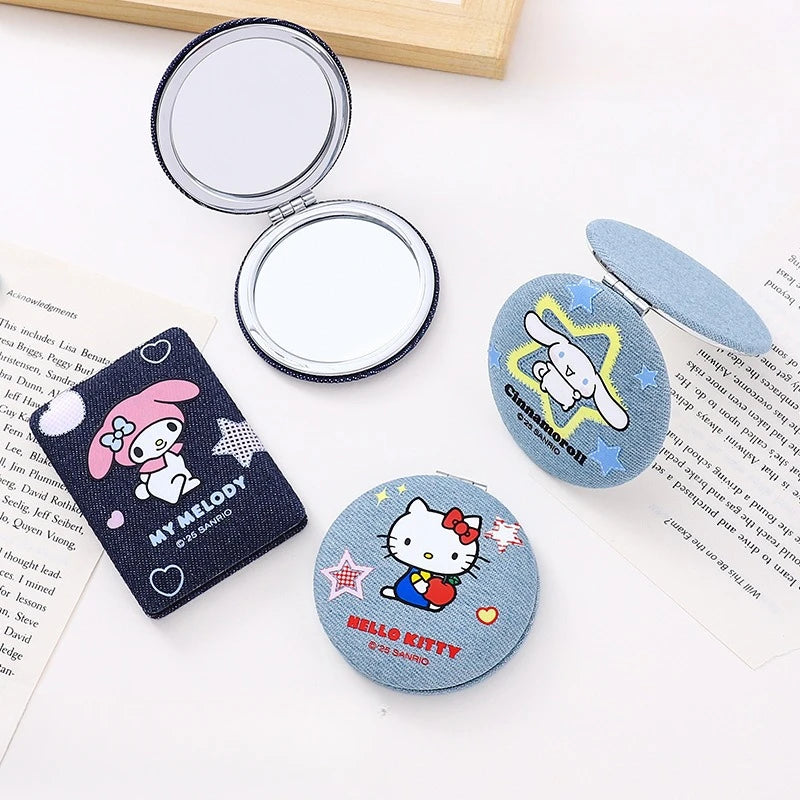 Hello Kitty Kuromi Travel Makeup Mirror Compact Handheld Mirror Cartoon-Style Mini Portable Mirror Qme