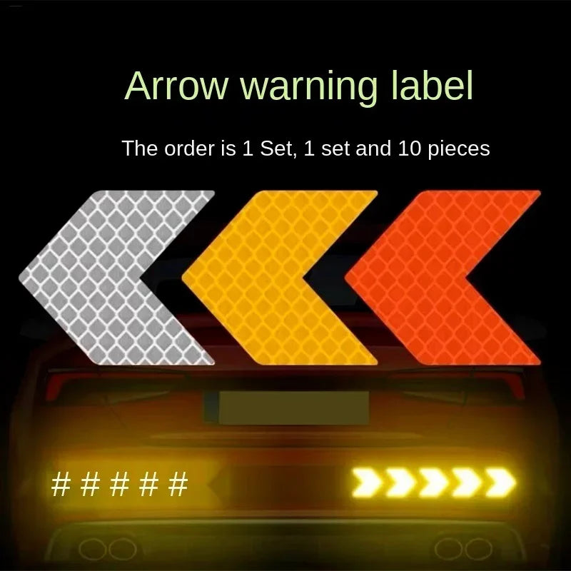 10pcsCar Electric Motorcycle Body Decoration Modified Arrow Reflective Stickers Diamond Warning Stickers Qme
