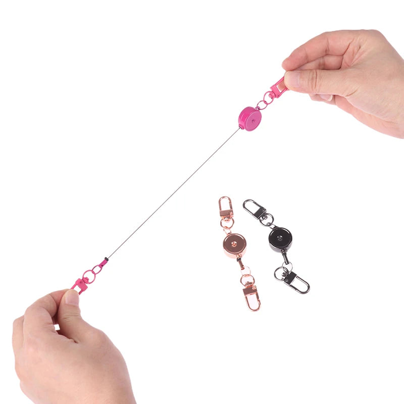 Security Metal Easy-pull Buckle Twine Retractable Key Holder Qme