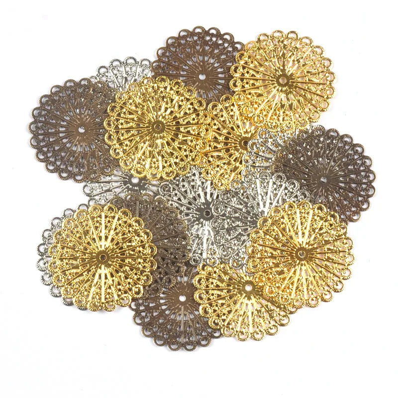 10Pcs 43x43mm Mixed Round Metal Crafts Flower Filigree Wraps Connectors For Jewelry Making Scrapbook Findings DIY Home Decor Qme