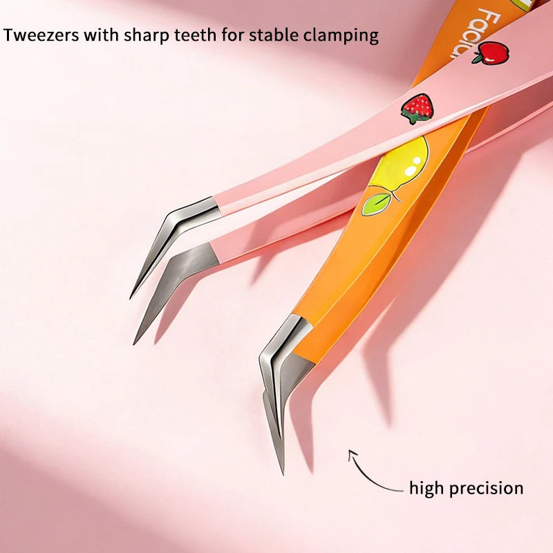 Stainless Steel False Eyelash Tweezers Straight Head Elbow Lash Qme