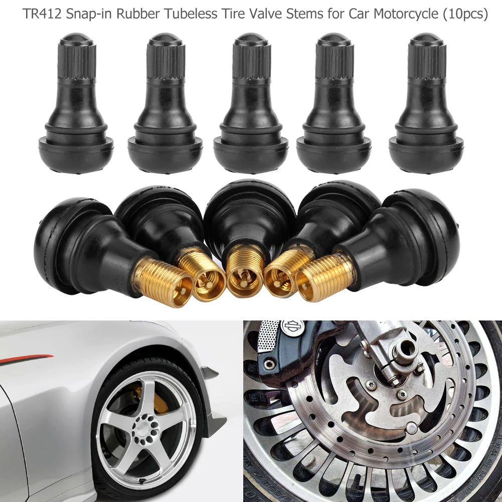 10/25Pcs TR412 Snap-in Black Rubber Tubeless Tire Tyre Valve Stems for ATV Car Motorcycle Tubeless Tire Valve Stems Qme
