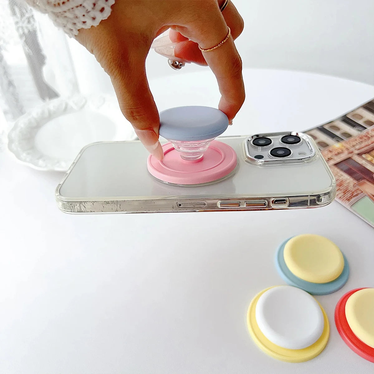 Macaron Colored Silicone Magnetic Air Cushion Stand Adhesive Backing Qme