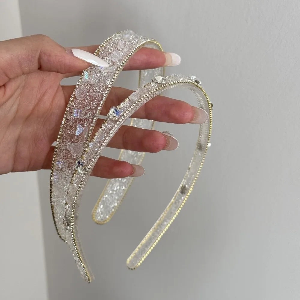 Princess Hairpiece Transparent Crystal Headband Luxurious Elegant Butterfly Hairband Chic High-end Rhinestone Hair Hoop Girls Qme