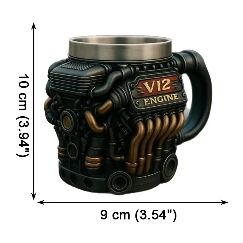 Engines Stainless Steel Cup Handmade V12 Engines Coffee Cup For Car Enthusiasts Tea Mug For Home Or Office Unique 3D Gifts Qme