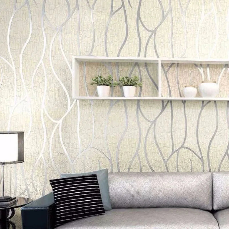 Background Wallpaper Room Decoration 53cm Wall Stickers Thickened Bedroom Curve Stripes Moisture-proof Non-woven European Modern Qme