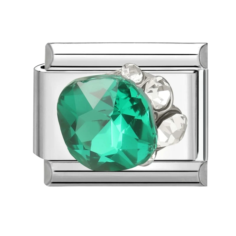 Trendy Green Emerald Inlay Zircon Shiny Italian Charm Link Fit 9mm Stainless Steel Bracelet DIY Making Men Women Jewelry Gifts Qme Style 5