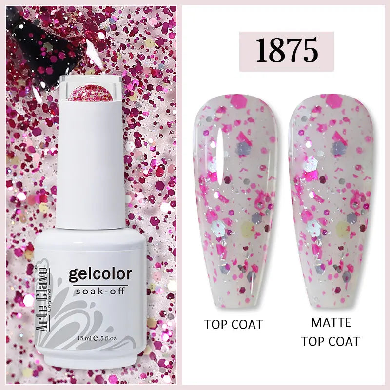 Arte Clavo 99Colors Gel Nail Polish Purple Glitter Sequins Manicure