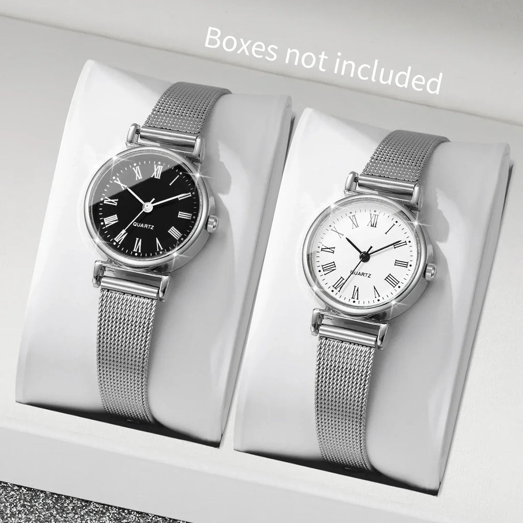 1/2 pçs moda roma dial feminino relógio de quartzo casual malha banda senhoras relógios de pulso reloj mujer (sem caixa) Qme