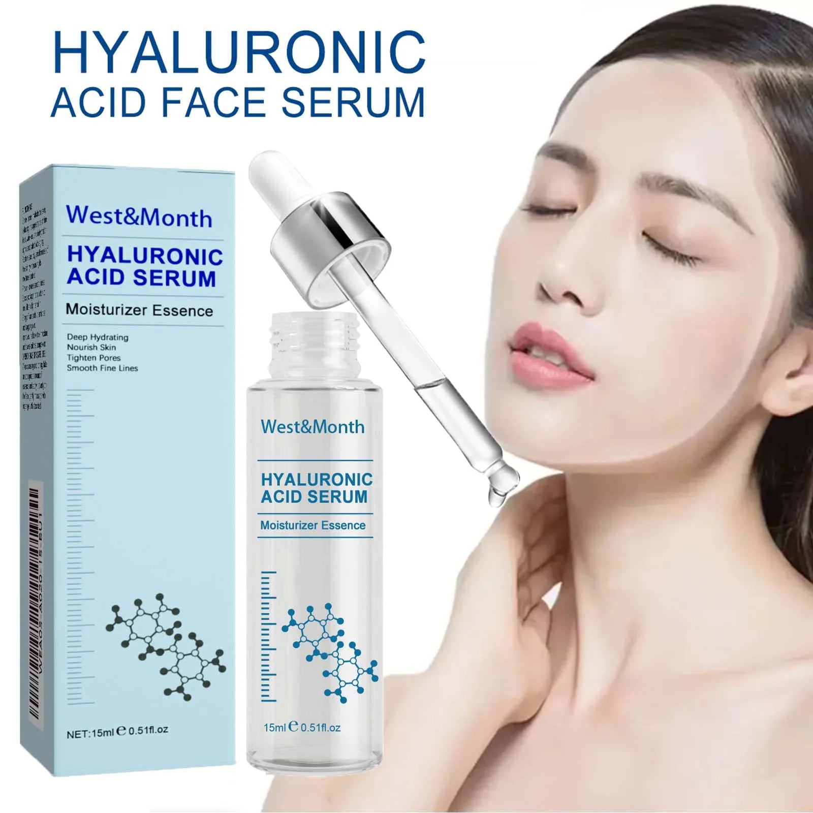 Hyaluronic Acid Facial Serum Fade Fine Line Wrinkle Shrink Pores Tightening Nourishing Deep Moisturizing Facial Skin Essence Qme