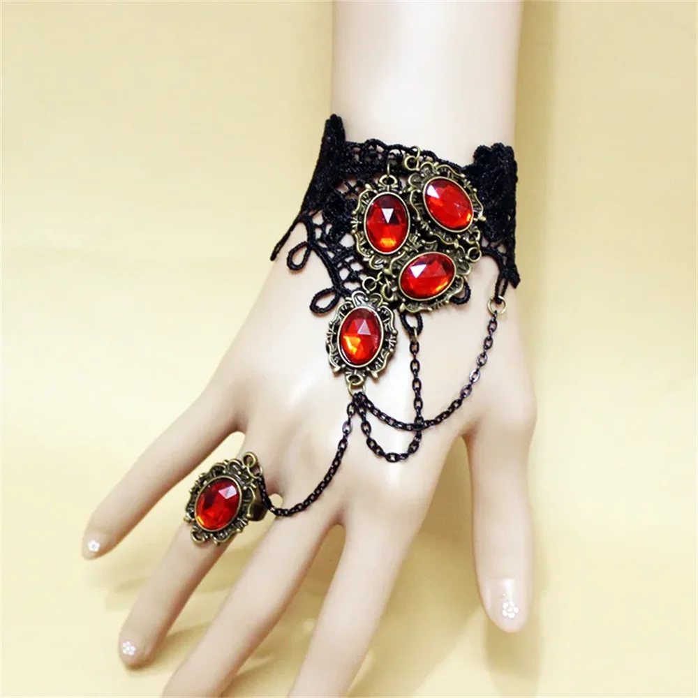 b131 Vampire Black Lace Gem Bracelets Vintage Punk Versatile Ring Bracelet Jewelry Accessories Suitable for Fashionable Women Qme