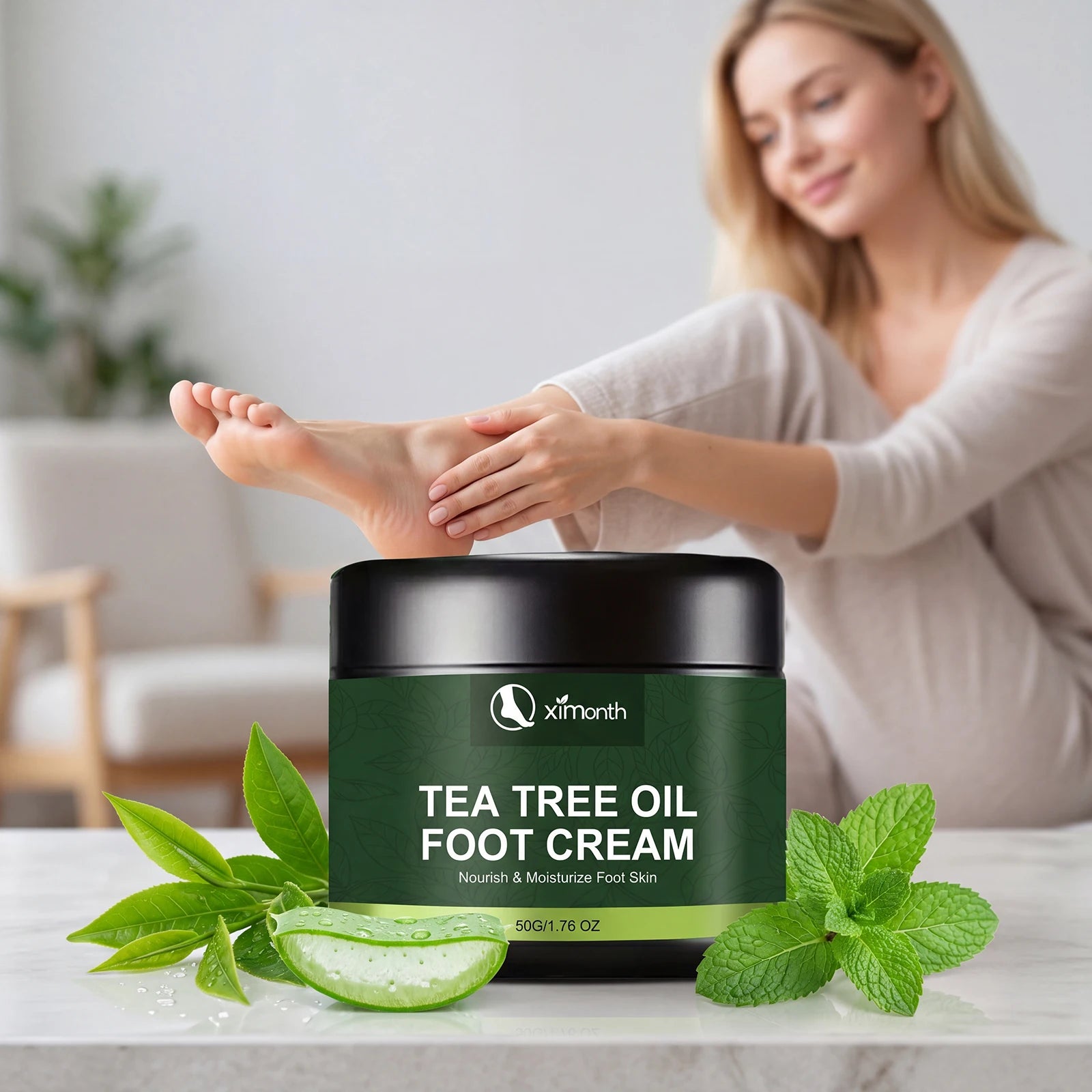 Tea Tree Oil Foot Cream Moisturizing Softening Cream for Dry Cracked Heels Calluses Rough Feet Non-Greasy Nourishing Foot Care Qme