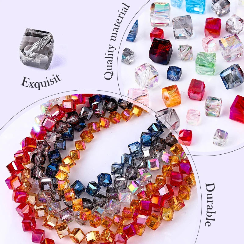 4-8mm Cube Crystal Glass Beads for Jewelry Making Faceted Square Crystal Glass Beads for Bracelet Earring Necklace DIY Craft Qme