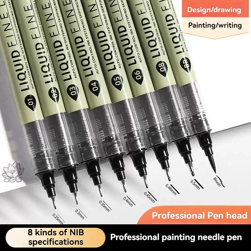 Micron Fineliner Pens - Archival Black Ink Pens - for Writing or Drawing for Artists, Crafters & DIY Gifts Projects - 8 Count Qme