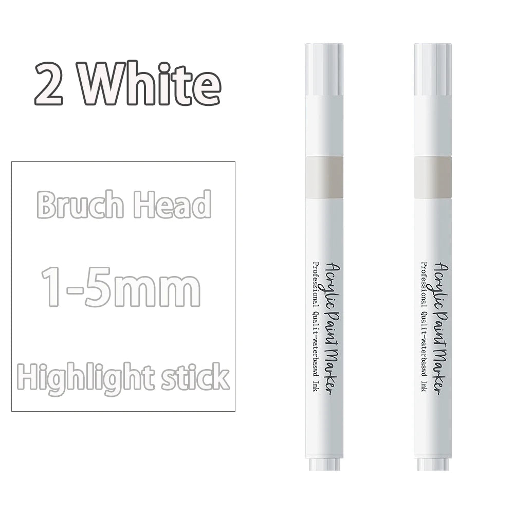 2-6 Pack White Brush Tip Acrylic Marker 1-5mm Fine Point Art Marker Pen for Drawing Highlight Fine Details DIY Craft Supplies Qme 2 White
