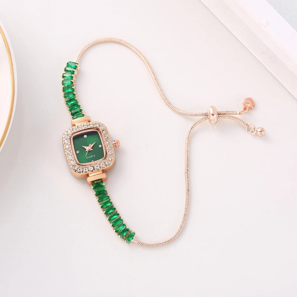 New Fashion Solid Color Zircon Fine Strap with Diamond Set Women's Watch, Free Adjustable Bracelet, Women's Style Qme