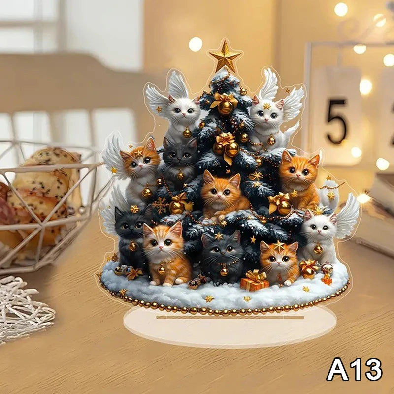 2D Flat Acrylic Christmas Desk Decor Base Snowman House Rotating Qme A13