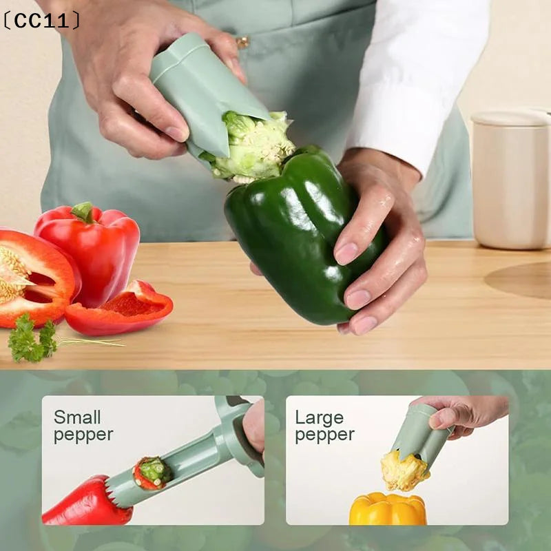 2-in-1 Fruit Pepper Corer Seed Removing Tool Portable Kitchen Utensil Qme