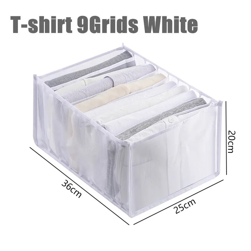Clothing Storage Organizer Box Cabinets Drawer Jeans Organizer Underwear Pants T-Shirt Socks Storage Box Save Wardrobe Space Qme T-shirt-White