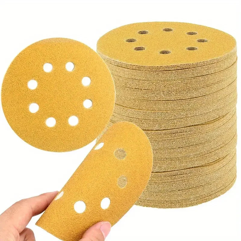 20Pcs Yellow Sanding Discs Assorted Grits 8 Holes 5Inch Sanding Disc Abrasive Tools Hook Loop Sandpaper Loop Sanding Disc Qme