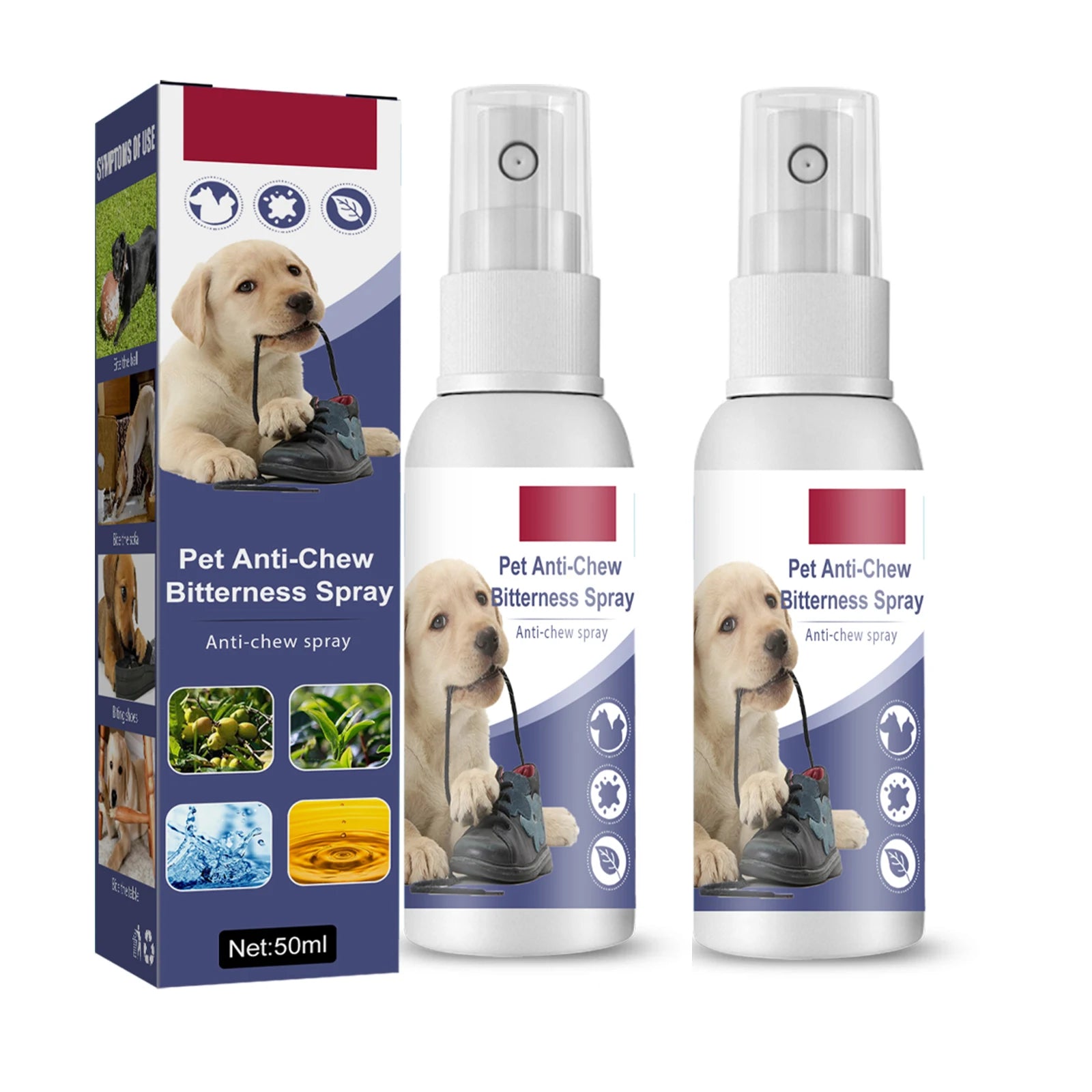 Natural Bitter Spray Anti-Chew Spray Effectively Restrain Pet Behavior Relieve Anxiety Protecting Furnishings Training Supplies Qme 2 X 50ml Boxed