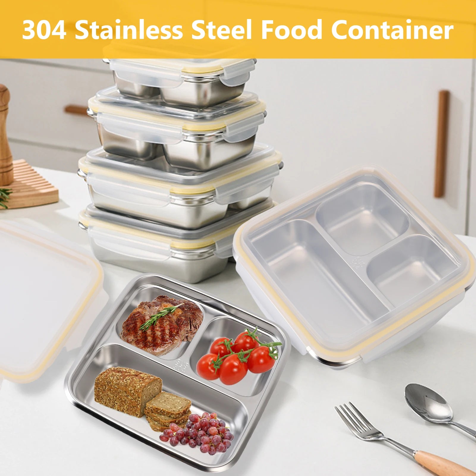 Freezer Lunch Box Outdoor Picnic Stainless Steel Food Container 1200m Capacity Lunch Box with Divided Compartments Qme