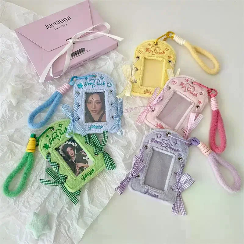 Cute Ballet-style Ribbon Photocard Holder Plush Card Lanyard Idol Qme