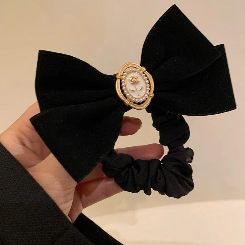 Black Velvet Bow Hairpin Elegant Fabric Roses Hair Clips Girls Women Qme A5