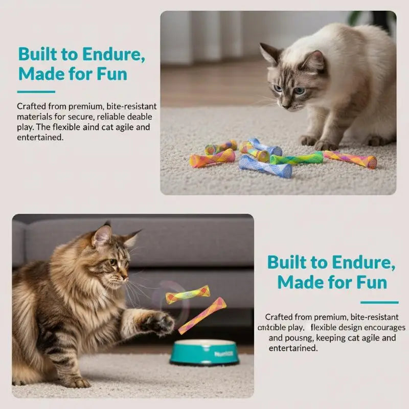 20 Colorful Cat Spring Toys Springy Mesh Stick Interactive Pet Toy Qme