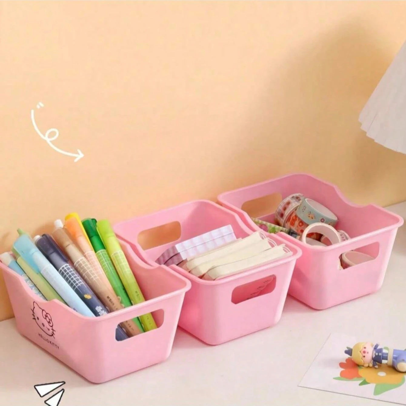 Sanrio Cute Hello Kitty Desktop Decoration Storage Basket Qme