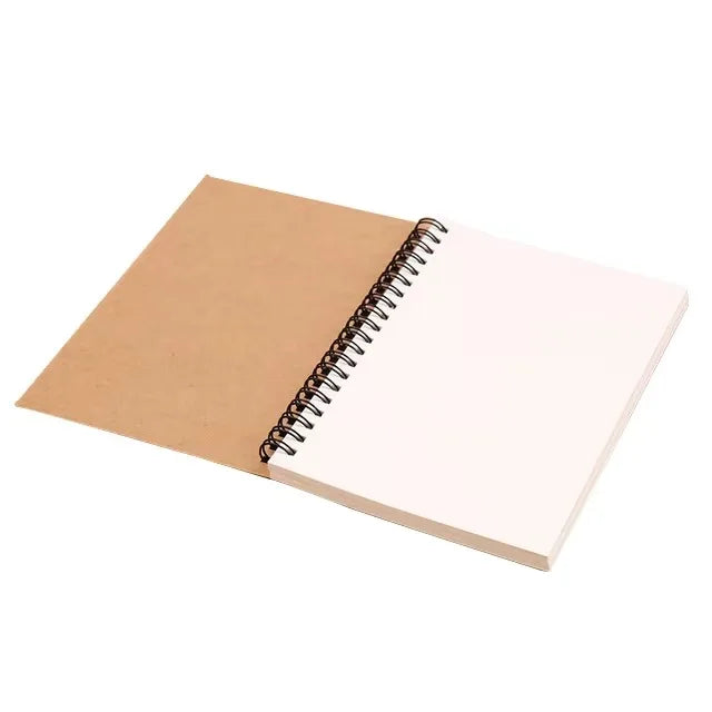 1 Book 50 Sheets Retro Spiral Kraft Paper Notebook Coil Sketchbook Graffiti Drawing Diary Journal Office School Writing Station Qme Khaki-White Inner
