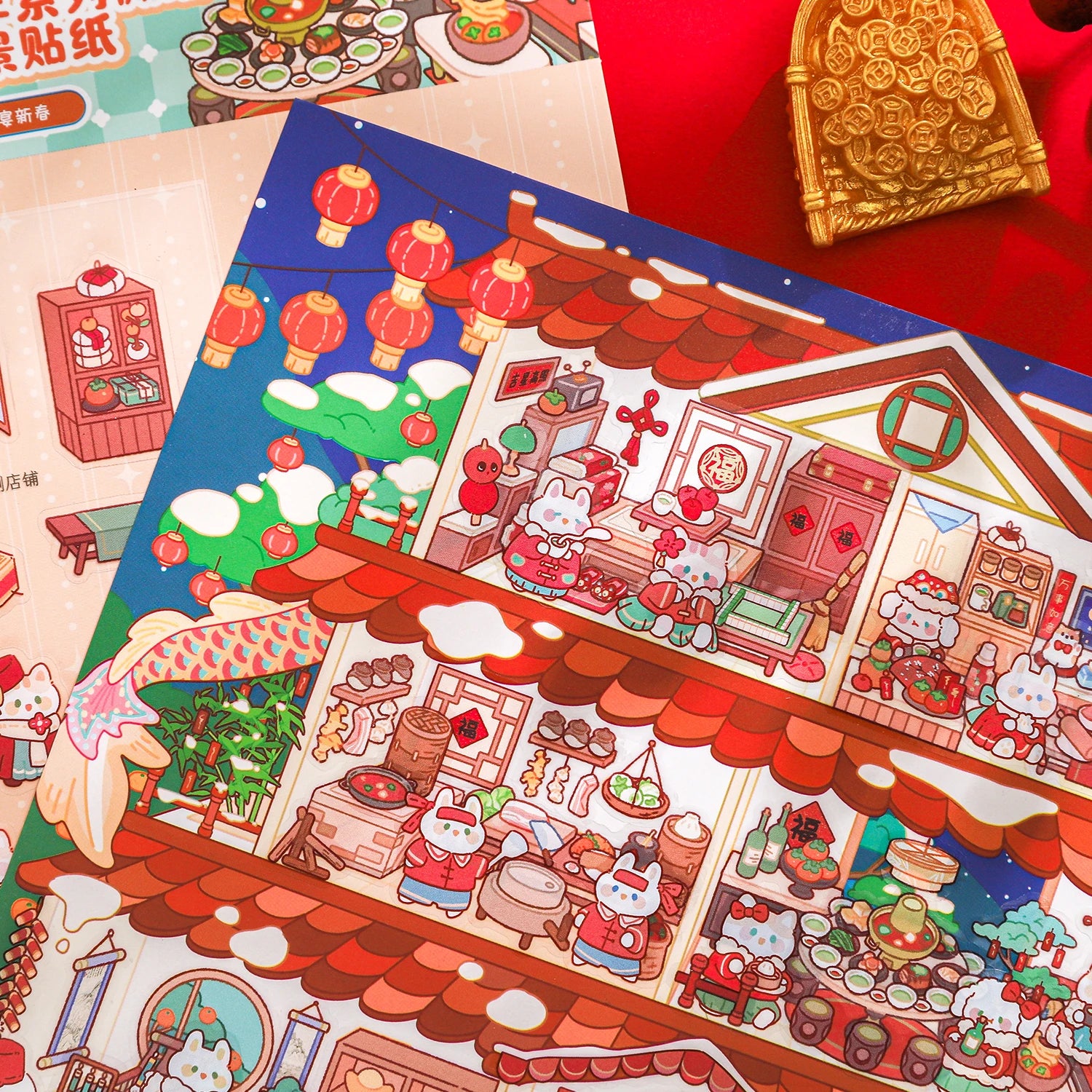 3 Sheets/Bag Zoo New Year Theme Miniature Scene Stickers, PET+White Card 2.5D Stress Relief Game Stickers for DIY Craft Qme