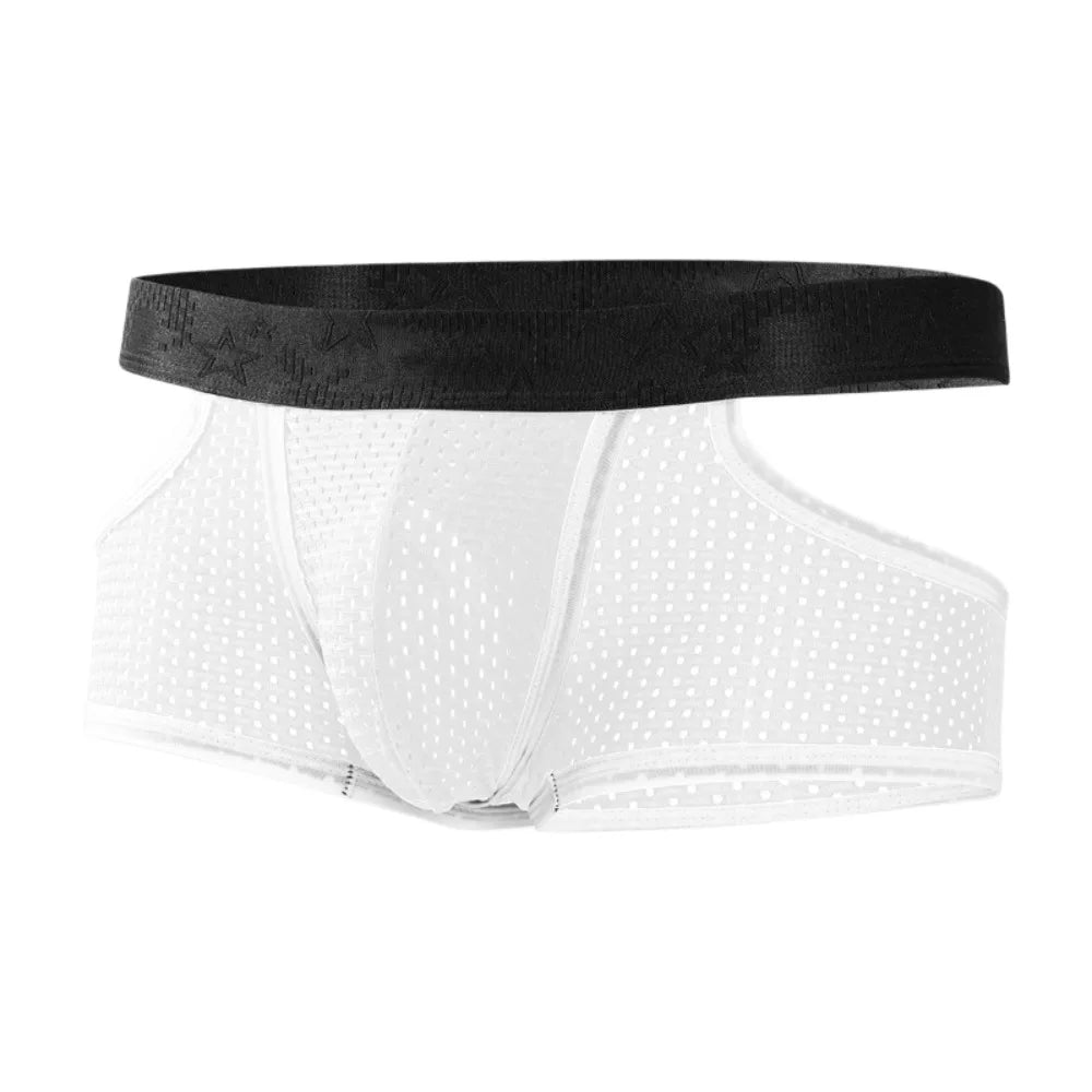 Quick-Drying Silky Fiber Men's Mesh Boxer Briefs Split Design Separation Male Ice Silk Panties Lingerie Four-Way Stretch Qme White 3XL
