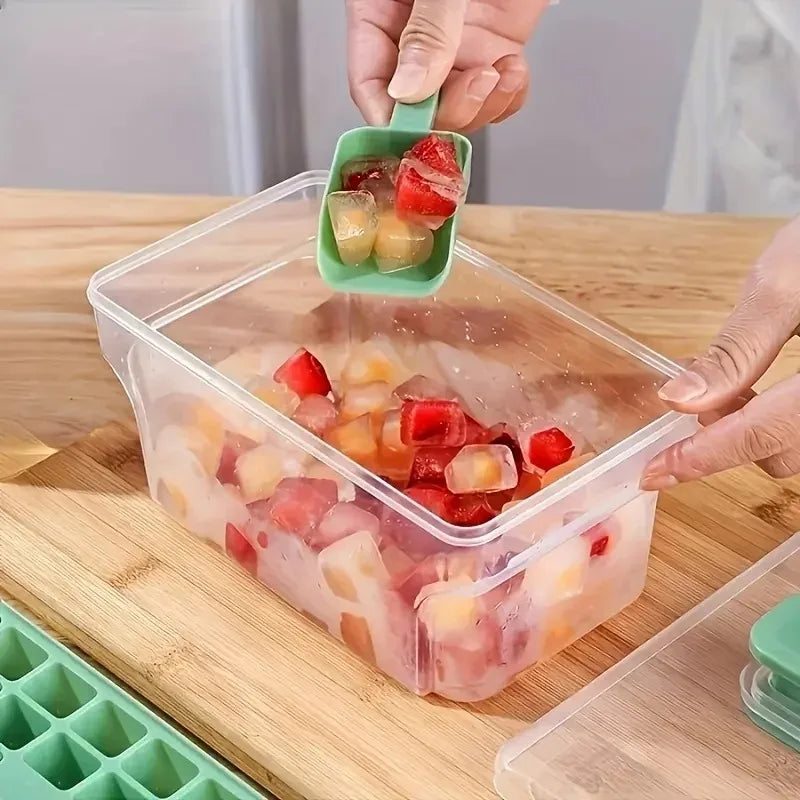 Double-layer 68-grid Push-type Deicing Ice Cube Tray with Storage Box Portable Ice Box with Ice Shovel Household Ice Making Set Qme