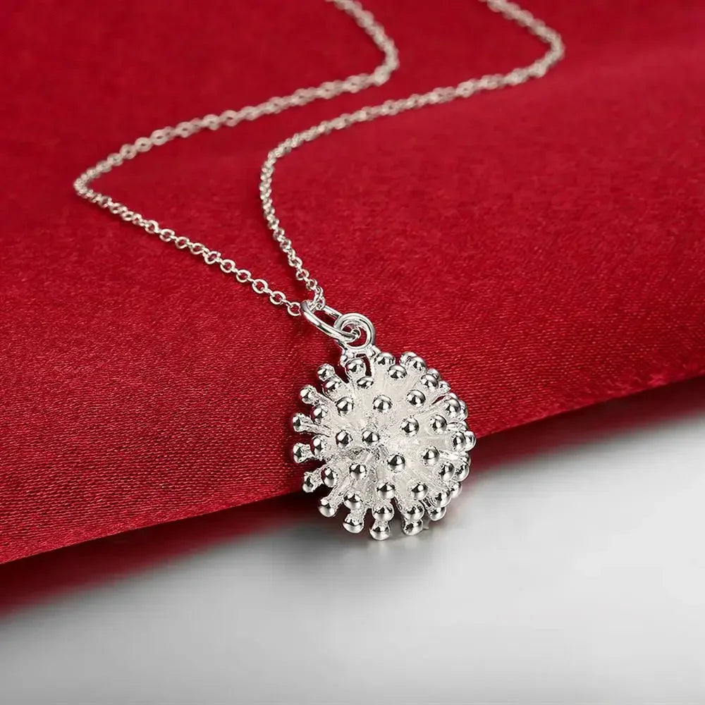 Hot Charms 925 Sterling Silver Round Flower Pendant Necklace Ring Jewelry Set for Women Fashion Wedding Party Couple Gift Qme