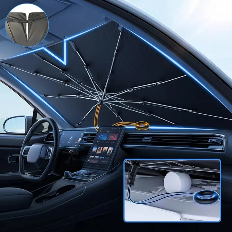 2024 Upgraded Car Windshield Sun Shade Umbrella Foldable Car Sunshade Front Window Cover for UV Ray Block & Sun Heat Protection Qme