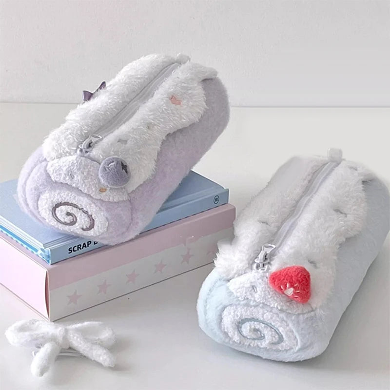 Cute Cake Cosmetics Bag Swiss Roll Plush Pencil Case Kawaii Large Qme