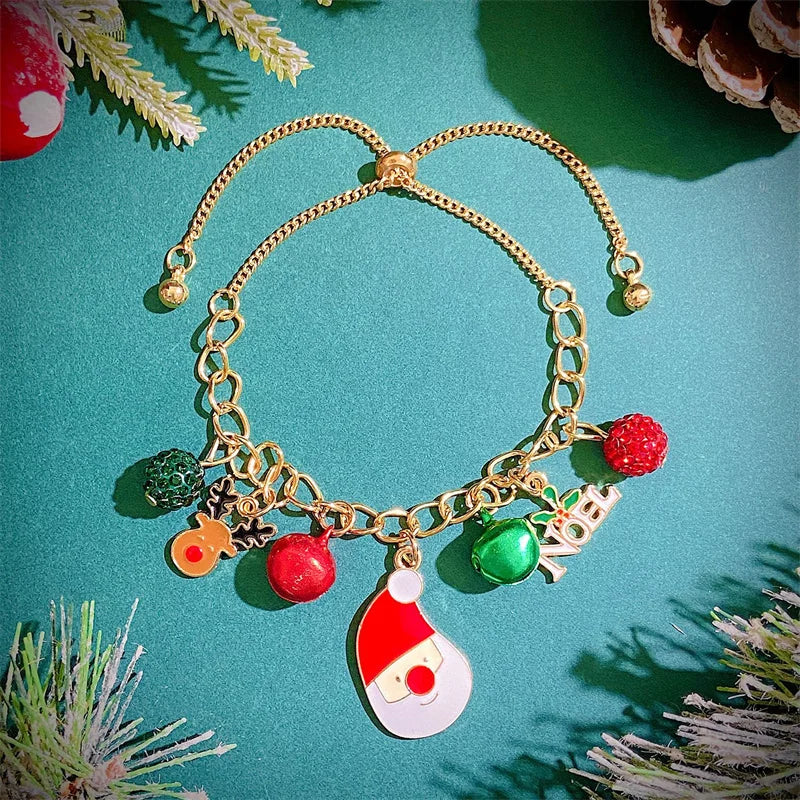 24 Day Advent Calendar Christmas Surprise Snowflake Elk Bell Creative Handmade DIY Children's Bracelet Jewelry Gifts Qme 1 18-30cm