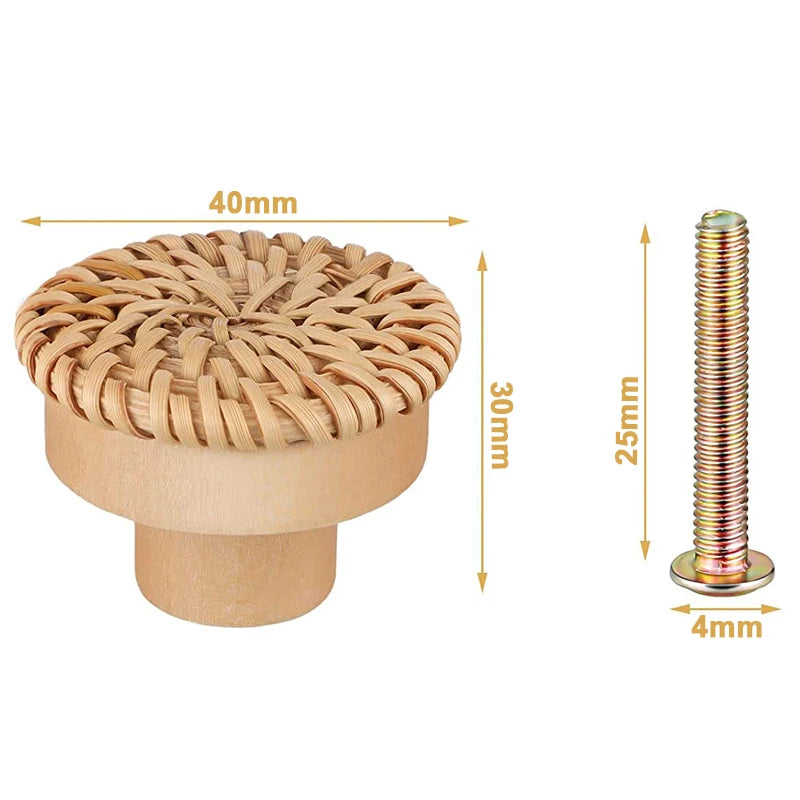 2-48pcs Rattan Wooden Handles Round Handmade Cabinets Drawer Pulls Wood Kitchen Cupboard Wardrobe Door Dresser Knobs Qme A 30pcs