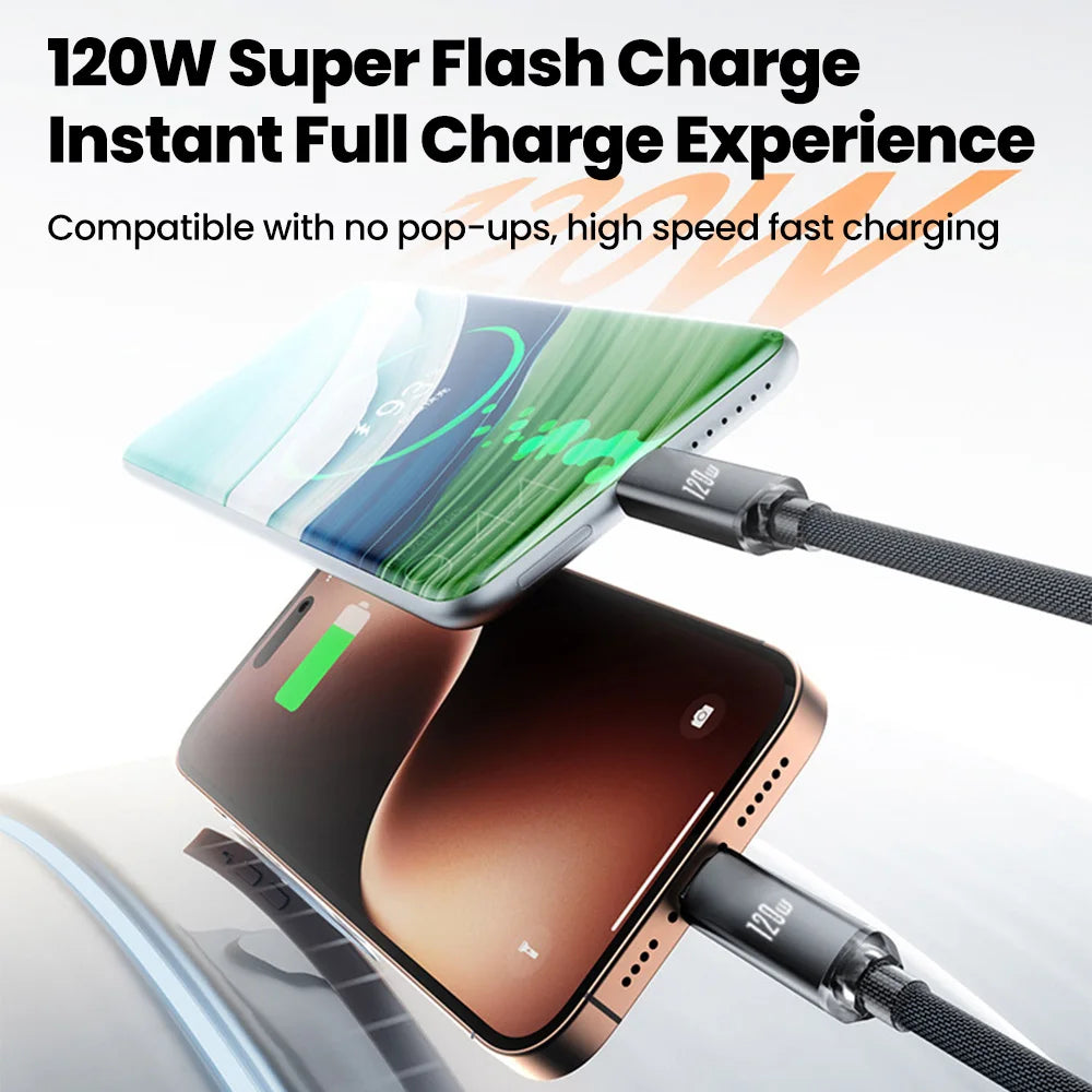 120W Spring Pull Telescopic USB C Data Cable USB To Type-C/Dual Type-C Car Fast Charging Cable 1m 2m For Xiaomi iphone 17 Huawei Qme