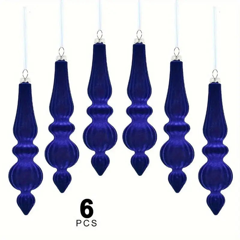 6Pcs Flocked Velvet Christmas Gourd Pendant Plastic Shatterproof Christmas Cone Ball Set Reusable Xmas Tree Hanging Ornaments Qme A3